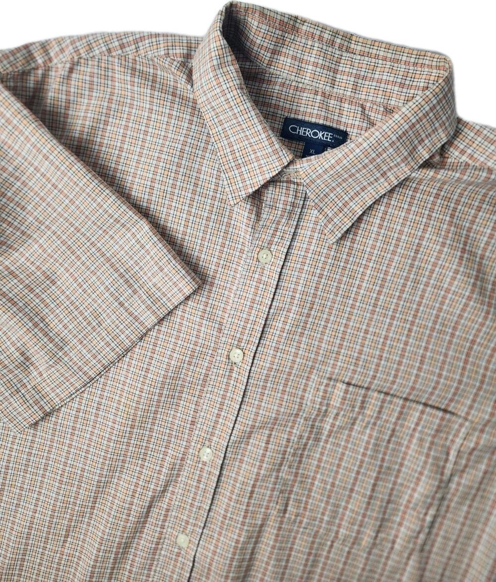 Cherokee Men's XL Orange Plaid Button Up Short Sleeve Shirt Retro Country Cotton - Picture 1 of 13